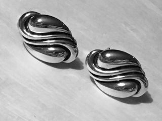 Large Frederic Jean Duclos Sterling Silver 925 on Wax Clip On Earrings Signed 2