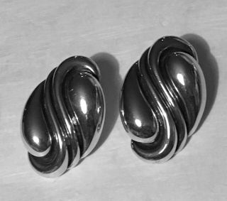 Large Frederic Jean Duclos Sterling Silver 925 on Wax Clip On Earrings Signed 3