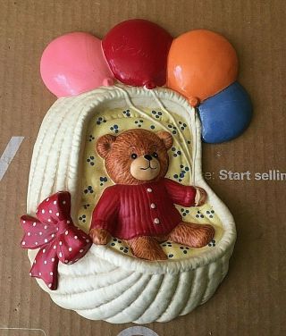 Vintage Enesco Lucy & Me Teddy Bear And Balloons Ceramic Wall Hanging Riggs 1982