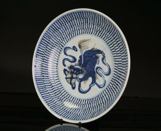 Large Antique Chinese Blue and White Copper Red Lion Porcelain Plate 18th/19th C 2