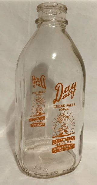Vintage Day Dairy Half Gallon Milk Bottle Pyro Child Milkman Cedar Falls,  Iowa