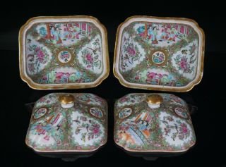 Large Pair Antique Chinese Canton Famille Rose Porcelain Tureen & Lid C1850 Qing