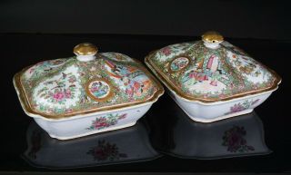 LARGE Pair Antique Chinese Canton Famille Rose Porcelain Tureen & Lid c1850 QING 2