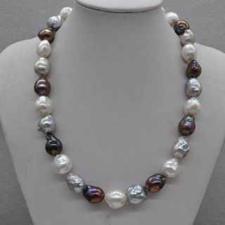 Gray Black Natural White 14mm Kasumi Pearl Necklace J17493
