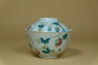A Chinese Famille Rose Porcelain Tea Cup And Cover.  Marked.