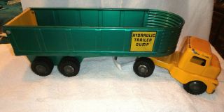 Vintage 1950s Structo Truck Hydraulic Trailer Dump – Yellow Cab & Green Trailer