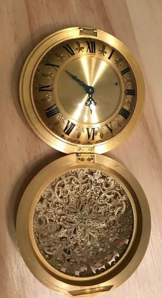 Vintage Lecoultre Swiss Made Folding Alarm Clock - Brass Needs Service Bin K