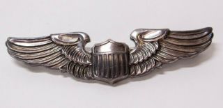 Wwii Sterling Silver Obsolete Us Army Air Force Pilot Wing Pin Back Ww2 Badge