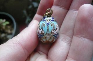 Vintage Russian Silver Gilt And Enamel Swans Egg Charm