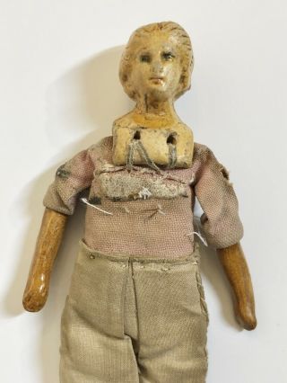 Antique Hand Carved Miniature Wooden Shoulder Head Primitive Male Doll