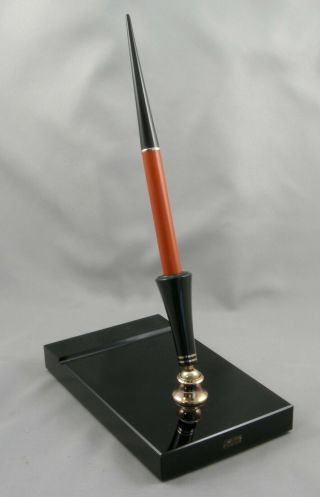 Parker Duofold Orange Fountain Pen Desk Set W/ Black Glass Base - 1930 