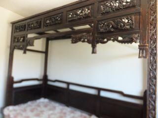 Exquisite Antique Chinese Hand Carved Wood Wedding Opium Canopy Bed 3