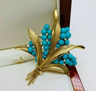 Vintage Jewellery Signed Crown Trifari Turquoise Brooch/pin