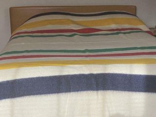 Vintage Hudson Bay Multi Colored Striped Wool Blanket Crisp