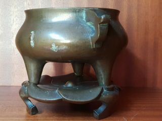 Antique Chinese bronze censer incense burner with mark 3