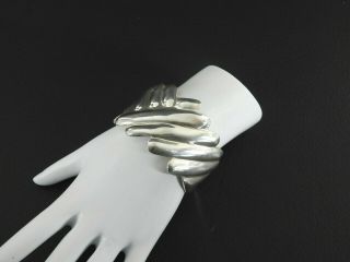 Vintage Taxco Mexico Cuff Bracelet Heavy Solid 925 Sterling Silver Modernist 6.  2