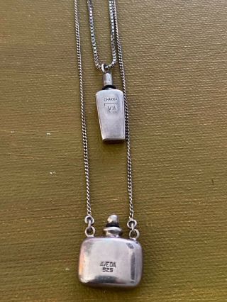 2 Vintage Aveda Sterling Silver Perfume Bottle Necklaces And Pendants
