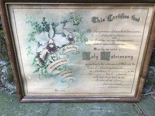 Antique Wedding Certificate Framed 1925 15”x12”