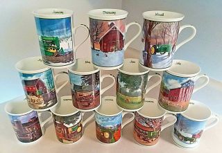 Danbury John Deere Farm Year Collector Mugs Complete 12 Month Set