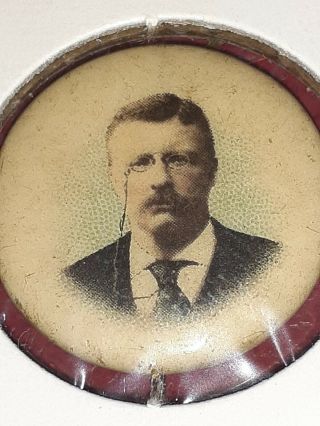 Theodore Roosevelt on White Button Description 7/8 - inch round pin back button 2
