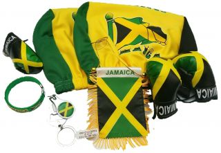 Jamaica Headrest Cover Flag,  Jamaican Boxing Gloves Mini Banner,  Keychain,  Bra