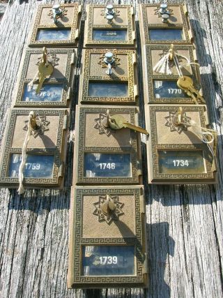 Ten Vintage Bronze 3.  5 X 5 Key & Combo Post Office Lock Box Doors Various Dates
