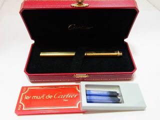 Cartier Vendome Trinity Gold Plated Fountain Pen W/box & 3p Ink Cartridge Ex