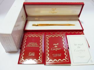 Cartier Must De Trinity Gold Godron Ballpoint Pen W/box & Guarantee Etc