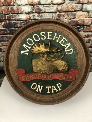 Vintage Moosehead Canadian Lager Beer 3 - D Bar Sign Faux Wood Barrel