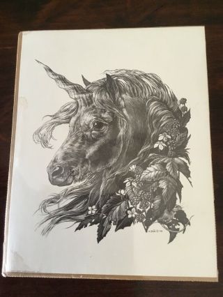 Windstone Editions Art Print Unicorn With Blackberries 14x11 1981 M.  Pena Print.