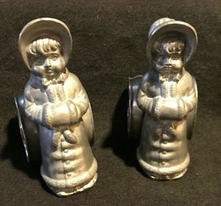 Kate Greenway Silverplate Napkin Ring Holders.  Girl In Bonnet With Muff
