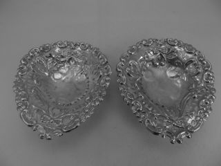 Pair Hm Silver Heart Pin Tray Dish - Chester 1899 - Jay Richard Attenborough Co