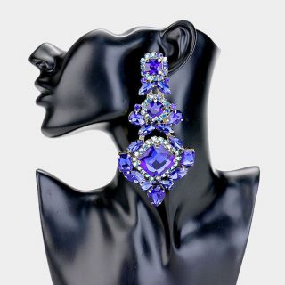Beyond Massive 4.  5 " Inch Cobalt Blue Glass Clip Runway Earrings