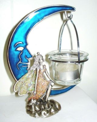 Vintage Pewter Fairy Figurine Candle Holder Moon Design Nr
