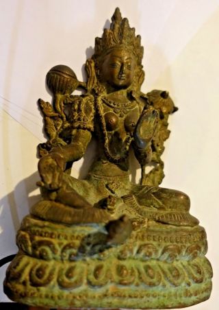 A57 - 4 Nepal - Tibet Antique Bronze Tara Buddist Statue,  8 " High