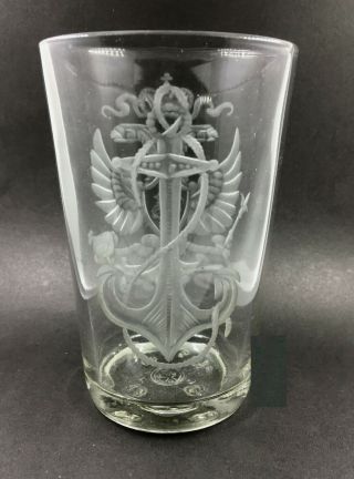 Glass with carved the image of the Russian royal coat of arms and ankur 2