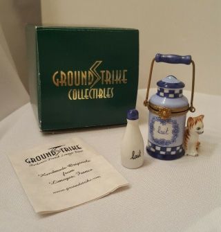 Limoges France Trinket Box Cat With Milk Can And Bottle Peint Main