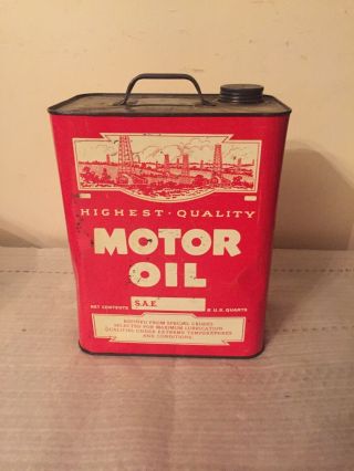 Vintage Highest Quality 2 Gallon Motor Oil Can Sae