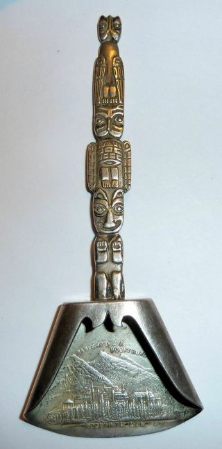 Silver 1910s Spoon Native American Indian Design Totem Pole Banff Hotel Canada