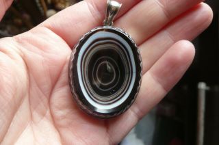 Victorian Scottish Banded Agate And Silver Locket