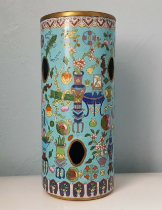 Chinese Antique Vintage Cloisonne Hatstand Vase Qing Dynasty 19th C.  X - Rear
