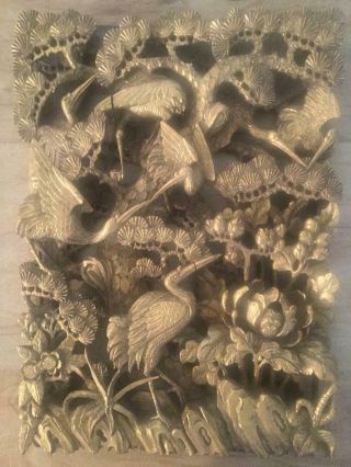 Five (5) Antique Chinese 3d Gold Gilt Wood Panels 19th Century