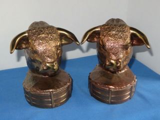 Dodge Mfg.  Cows Hereford Bronze 2 Bookends By Gladys Brown - Edwards