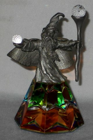 Rare Vintage Pewter Wizard W Glass Base & 2 Crystal Balls Magical Figurine L@@k