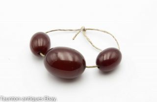 3 Loose Bakelite Furatan Beads Dark Cherry Amber Prayer Spares