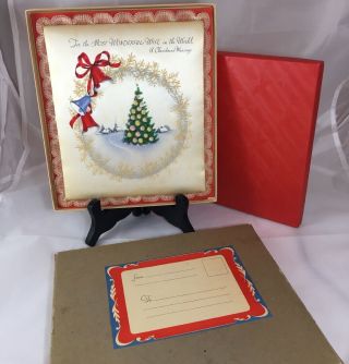 Rust Craft Satin Lace Padded Christmas Card To My Wife Box Mailer Vintage 1940s