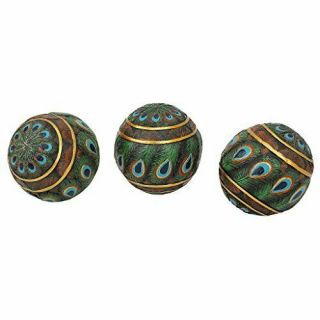 Design Toscano Peacock Feathered Orbs Decorative Accent Balls,  3 Inch,  Set Of Th