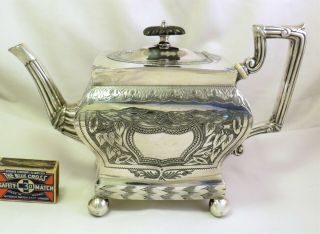 Large Ornate Victorian Silver Plated Tea Pot - Unusual Design - Holds 2 1/4 Pint