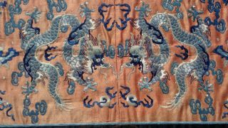Antique Chinese 19th 20th c Silk Dragons Textile Embroidery Framed Qing 3