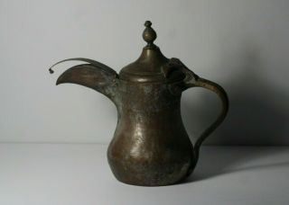 Antique Middle Eastern Engraved Copper Dallah Coffee Pot Lid On Spout